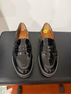 Franco Sarto Black Patent Leather Slip-On Loafers